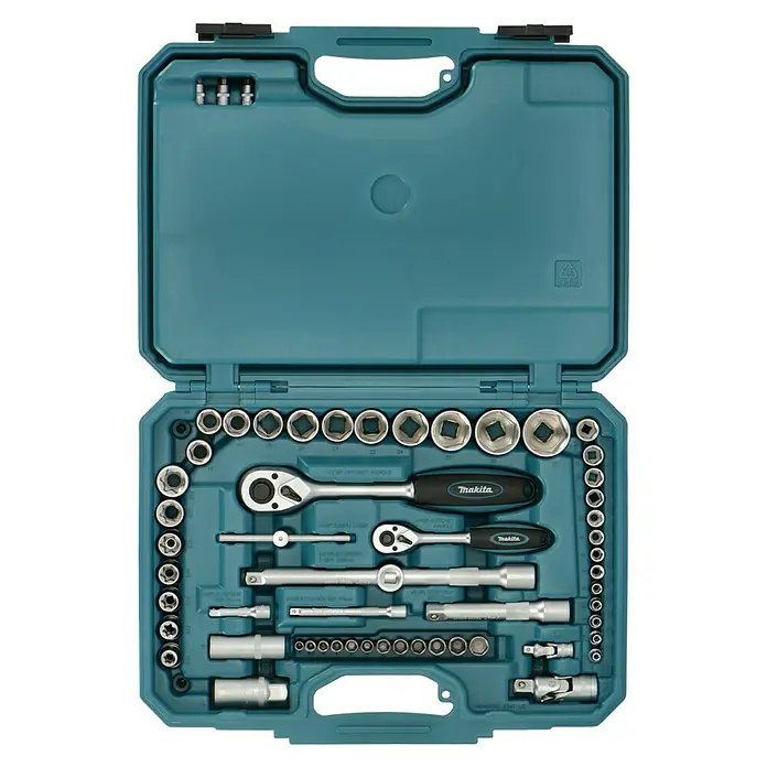 Makita Werkzeugkoffer E-10883 - L x B x H: 420 x 312 x 130 mm, 221 -tlg. - Makita Werkzeugkoffer mit einer Auswahl an Steckschlüsseln und Zubehör für diverse Reparatur- und Wartungsarbeiten.