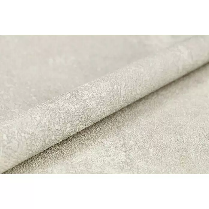 Rasch Vliestapete - Braun, Uni, 10,05 x 0,53 m, Spachtelstruktur - Hellgrauer Strukturstoff, gefaltet.