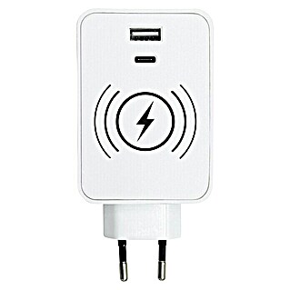 Voltomat USB adapter typ A i C sa bežičnim punjenjem (3-struko, Bijele boje)