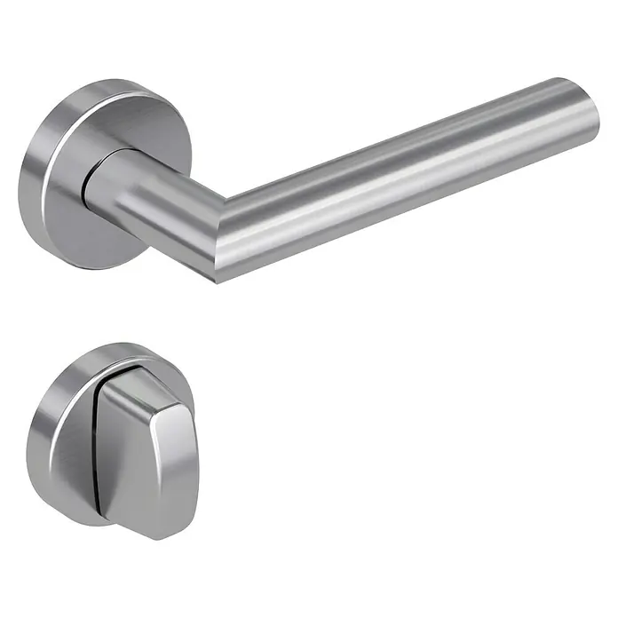 Diamond Doors Modern Drückergarnitur WC Detroit - Stärke Tür: 40 mm - 45 mm, Edelstahl, L-Form, Schlitzkopf/Olive - Türbeschlag aus Edelstahl, bestehend aus einem Griff und einem Drehknopf, ideal für moderne Inneneinrichtungen.