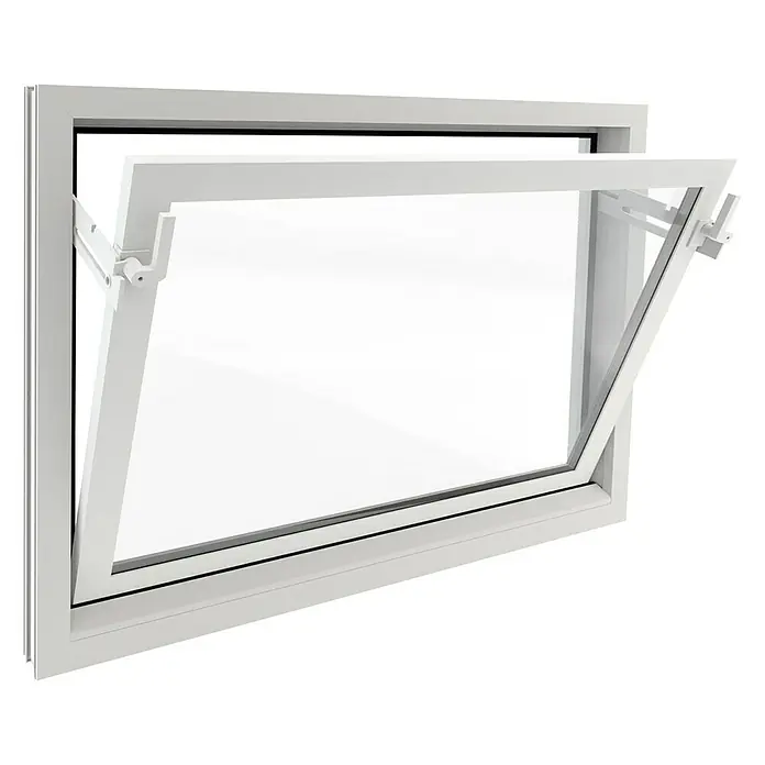 Solid Elements Ventana abatible - 90 x 60 cm, Blanco - Ventana abatible blanca. La ventana está parcialmente abierta, el marco y la hoja son claramente visibles y resaltan el producto.