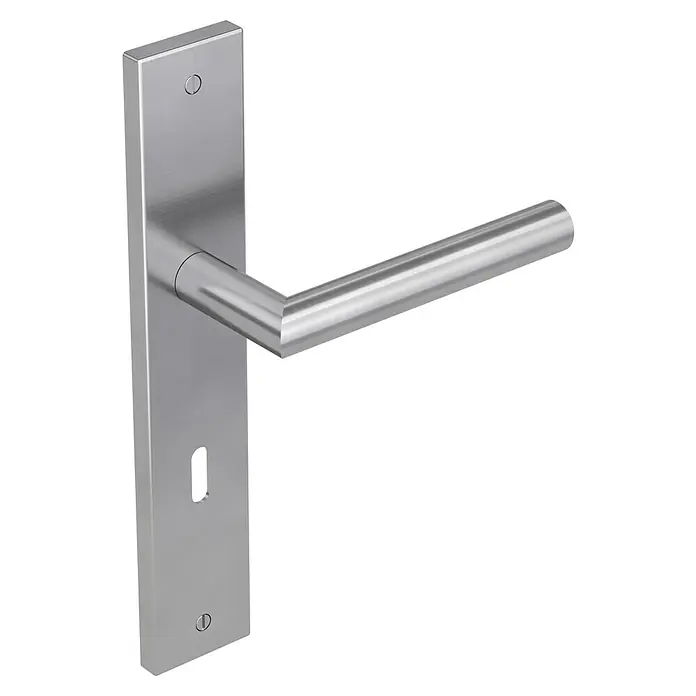 Diamond Doors Modern Zimmertürgarnitur Iowa L-Form - Stärke Tür: 38 mm - 45 mm, Edelstahl, L-Form, Buntbart - Edelstahl-Türbeschlag mit elegantem, geradlinigem Design und Schlüsselrosette. Ideal für moderne Wohn- und Geschäftsräume, bietet Sicherheit und Stil.