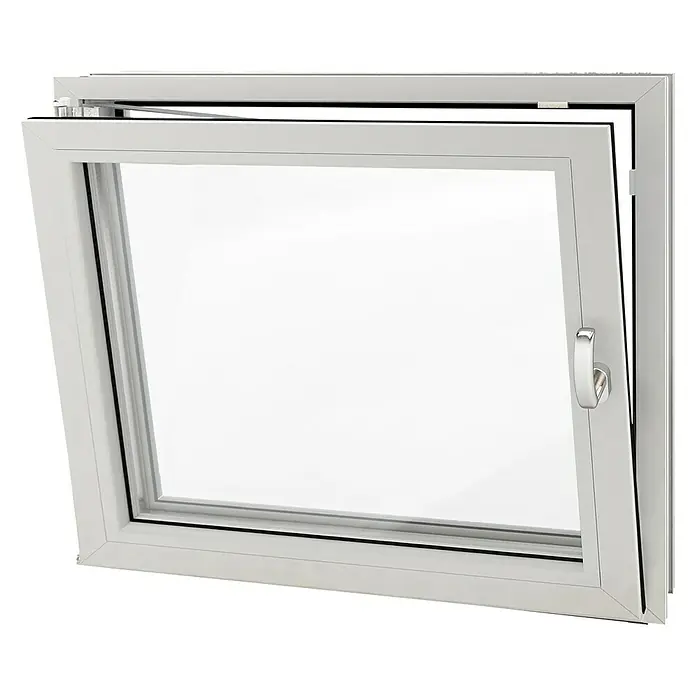 Solid Elements Ventana para sótano - An x Al: 90 x 60 cm, Apertura según normativa: Izquierda, Blanco - Una ventana oscilobatiente con marco blanco y manija plateada, ideal para ventilación.