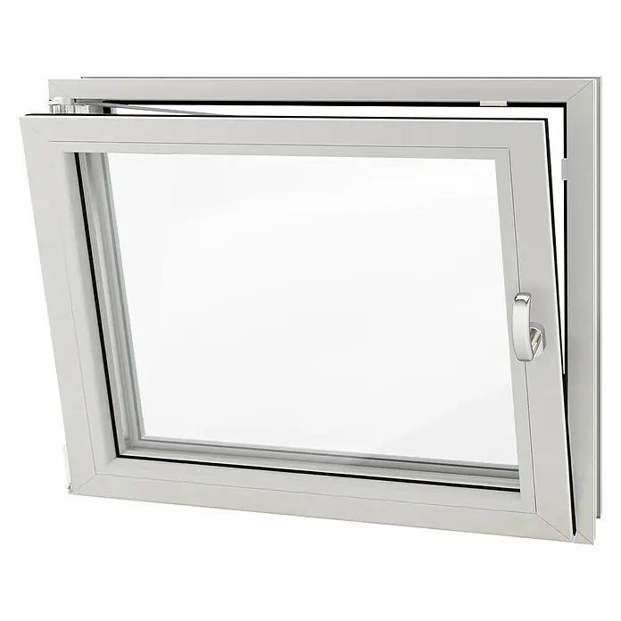 Solid Elements Ventana para sótano - An x Al: 60 x 40 cm, Apertura según normativa: Izquierda, Blanco - Ventana con marco blanco inclinada hacia adentro, que proporciona ventilación y vistas al exterior.