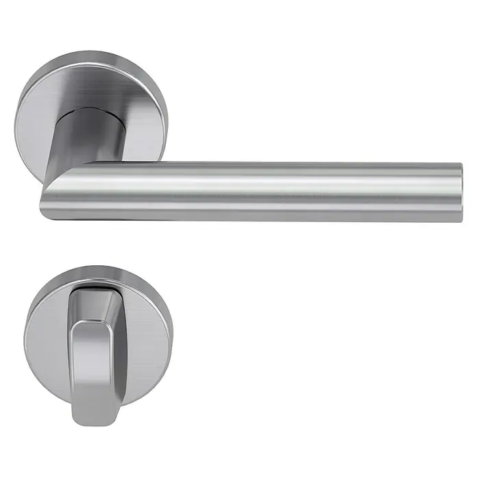 Diamond Doors Modern Drückergarnitur WC Detroit - Stärke Tür: 40 mm - 45 mm, Edelstahl, L-Form, Schlitzkopf/Olive - Ein moderner Türgriff aus Edelstahl mit einem minimalistischen Design, perfekt für moderne Innenräume.