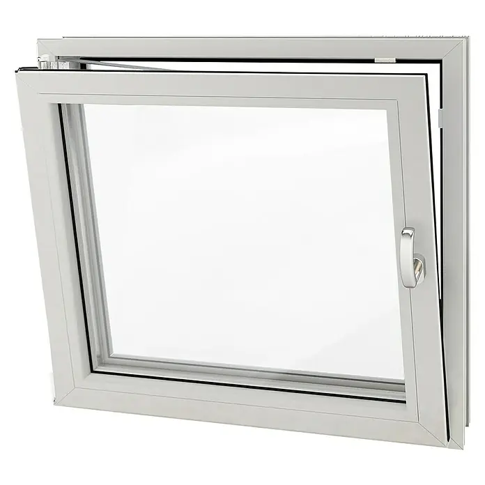 Solid Elements Ventana para sótano - An x Al: 80 x 60 cm, Apertura según normativa: Izquierda, Blanco - Captura de ventana: Una ventana oscilobatiente con marco blanco y manija elegante, ideal para espacios de vida modernos.