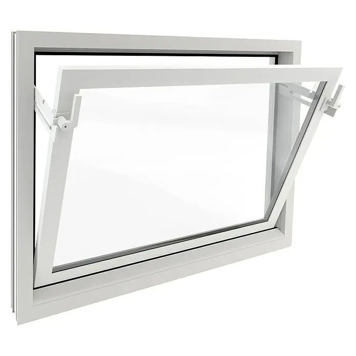 Solid Elements Ventana abatible - 80 x 50 cm, Blanco - Vista de una moderna ventana abatible blanca con vidrio transparente, abierta para permitir la ventilación y la iluminación natural.