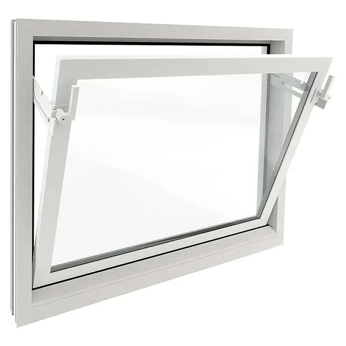 Solid Elements Ventana abatible - 60 x 50 cm, Blanco - Primer plano de una ventana blanca de apertura hacia afuera, que permite que la luz y el aire entren en la habitación, ofreciendo una estética moderna.