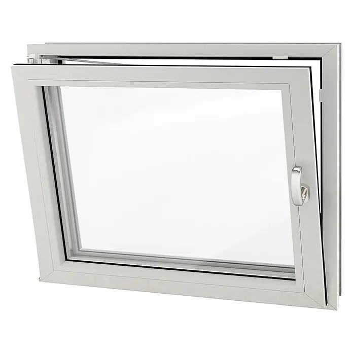Solid Elements Ventana para sótano - An x Al: 100 x 50 cm, Apertura según normativa: Izquierda, Blanco - Foto de una ventana que está abierta, es una ventana abatible con marco blanco y manija en el lateral.