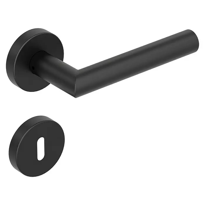 Diamond Doors Modern Drückergarnitur L-Form - Stärke Tür: 38 mm - 45 mm, Edelstahl, L-Form, Buntbart - Elegante schwarze Türgarnitur mit Hebelgriff und Rosette für stilvolle Innentüren. Ideal für moderne Wohnräume.