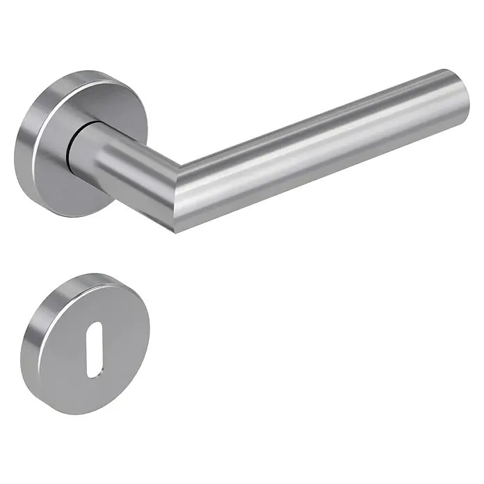 Diamond Doors Modern Drückergarnitur L-Form Premium - Stärke Tür: 40 mm - 45 mm, Edelstahl, L-Form, Buntbart - Türbeschlag-Set aus Edelstahl, bestehend aus einem Hebelgriff und einem Schlüssellochschild, ideal für moderne Innentüren.