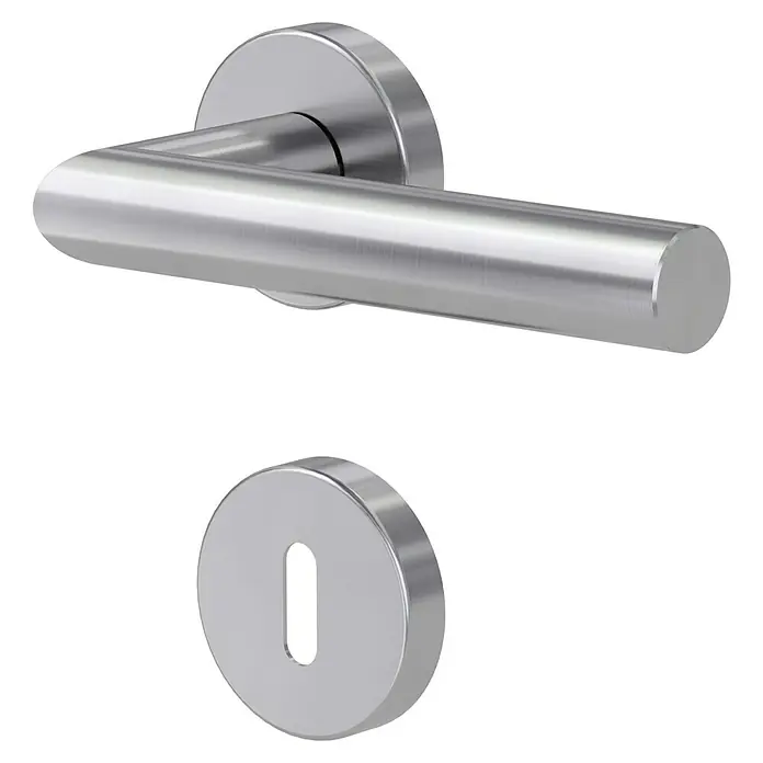 Diamond Doors Modern Drückergarnitur L-Form Premium - Stärke Tür: 40 mm - 45 mm, Edelstahl, L-Form, Buntbart - Elegantes Türdrücker-Set in gebürstetem Edelstahl. Das Set beinhaltet einen Türgriff und ein passendes Schlüsselloch-Rosette für moderne Türen.