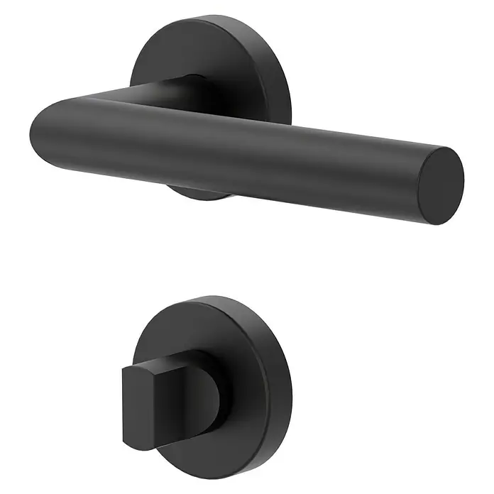 Diamond Doors Modern Drückergarnitur WC L-Form - Stärke Tür: 38 mm - 45 mm, Edelstahl, L-Form, Schlitzkopf/Olive - Schwarzer Türgriff und Verschluss für moderne Innentüren, elegantes Design.