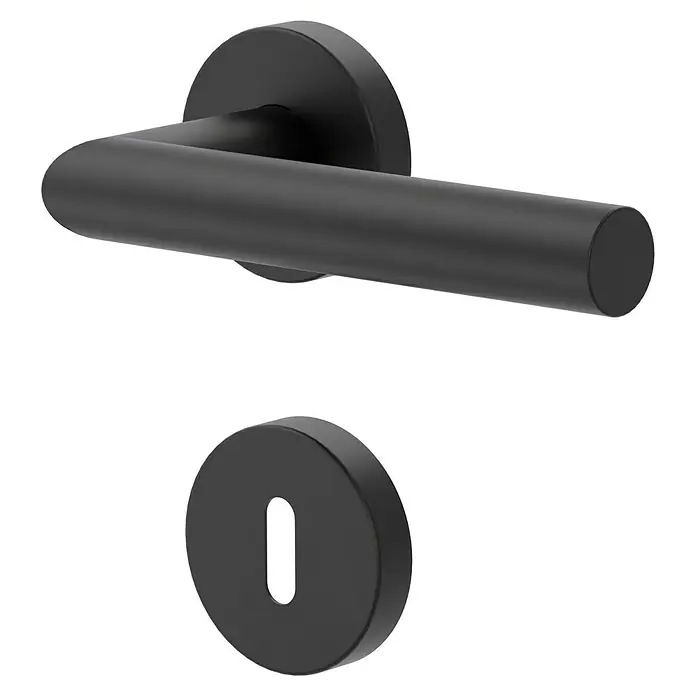 Diamond Doors Modern Drückergarnitur L-Form - Stärke Tür: 38 mm - 45 mm, Edelstahl, L-Form, Buntbart - Schwarze Türgarnitur mit Griff und Schlüsselloch für moderne Inneneinrichtung. Elegantes Design für stilvolle Türen.