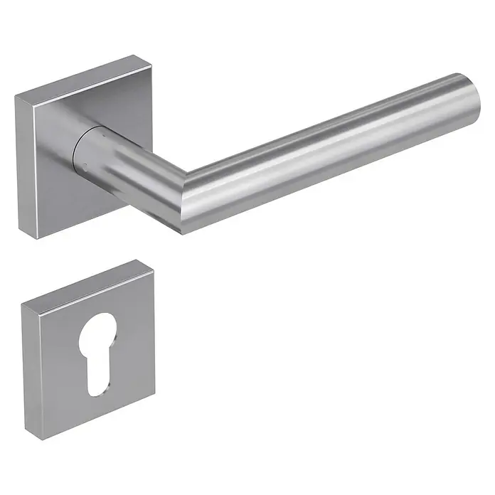 Diamond Doors Modern Drückergarnitur Quattro L-Form - Edelstahl, L-Form, Stärke Tür: 38 mm - 45 mm, Profilzylinder - Quadratische Türklinke aus Edelstahl mit passender Schlüsselrosette für ein modernes und elegantes Design.