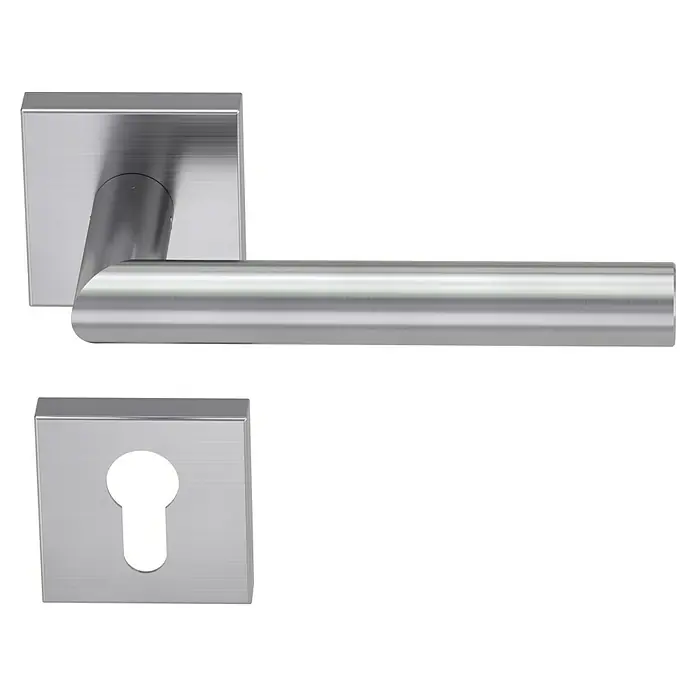 Diamond Doors Modern Drückergarnitur Quattro L-Form - Edelstahl, L-Form, Stärke Tür: 38 mm - 45 mm, Profilzylinder - Moderner Türgriff aus Edelstahl mit Schlüssellochblende, ideal für zeitgemäße Inneneinrichtungen.