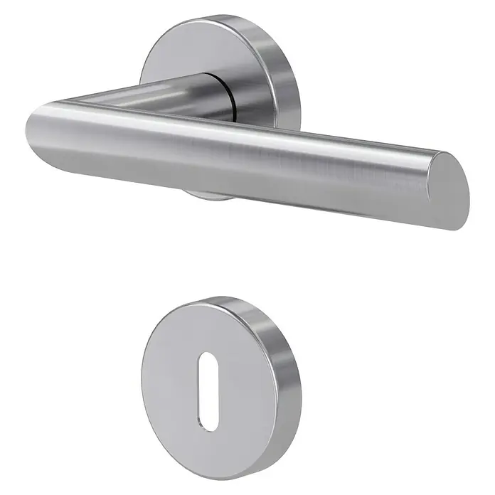 Diamond Doors Modern Drückergarnitur South Dakota - Stärke Tür: 40 mm - 45 mm, Edelstahl, L-Form, Buntbart - Türdrücker-Garnitur aus Edelstahl mit Rosetten, bestehend aus einem Türgriff und einem Schlüsselrosetten-Paar für Innentüren.