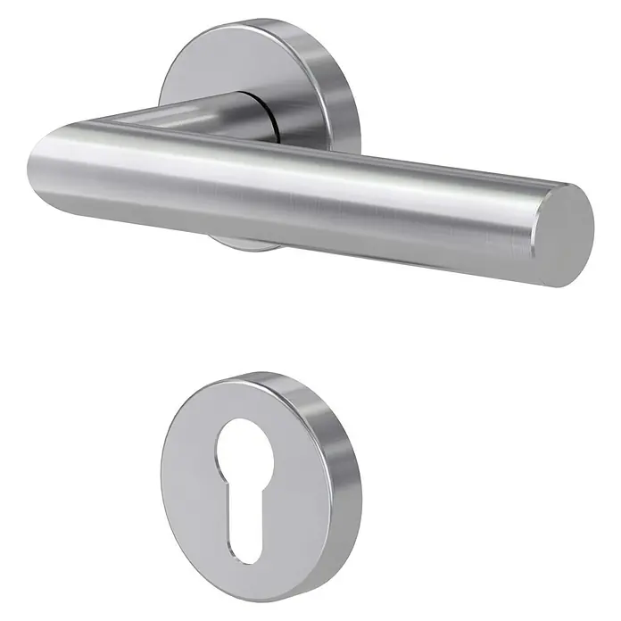 Diamond Doors Modern Drückergarnitur L-Form Premium - Stärke Tür: 40 mm - 45 mm, Edelstahl, L-Form, Profilzylinder - Elegante Türklinke aus gebürstetem Stahl mit passendem Schlüsselloch für ein modernes und stilvolles Ambiente.