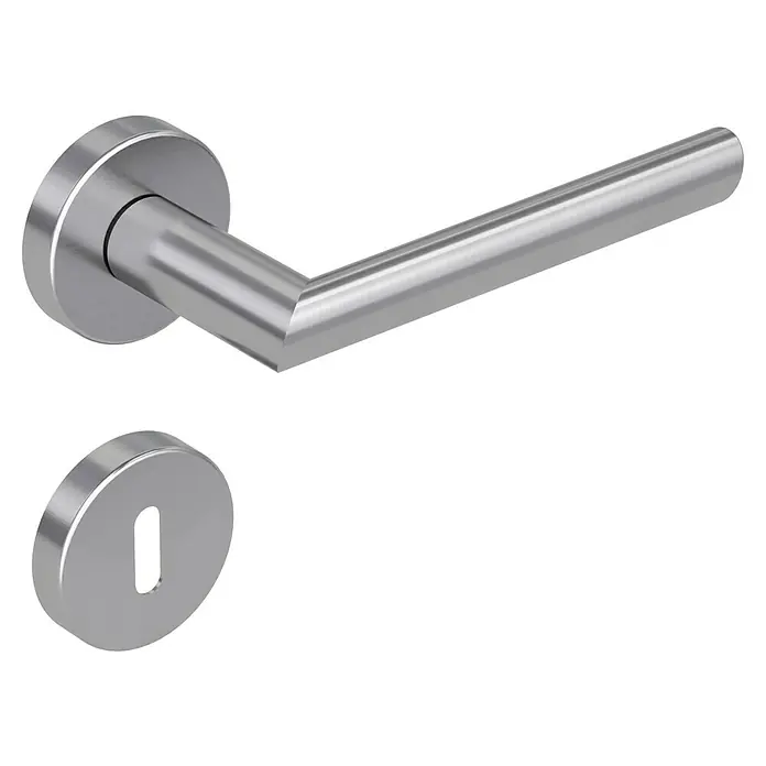 Diamond Doors Modern Drückergarnitur South Dakota - Stärke Tür: 40 mm - 45 mm, Edelstahl, L-Form, Buntbart - Türbeschlag aus Edelstahl mit einem schlichten und modernen Design, ideal für zeitgenössische Innenräume.