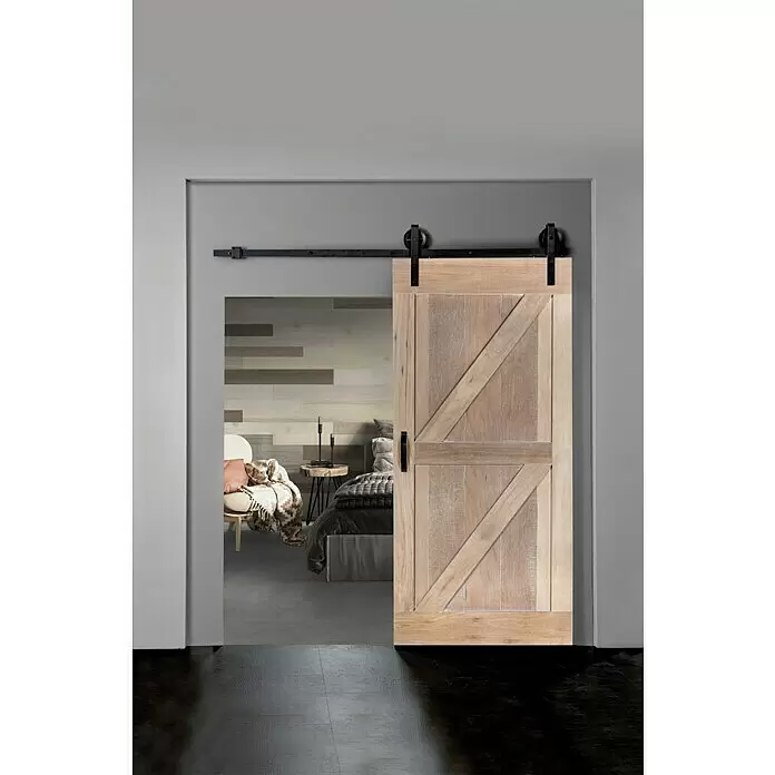 Indo Holzschiebetür Barn Door Multilayer - 100 x 215 cm, Shorea, Bristol - Stimmungsaufnahme