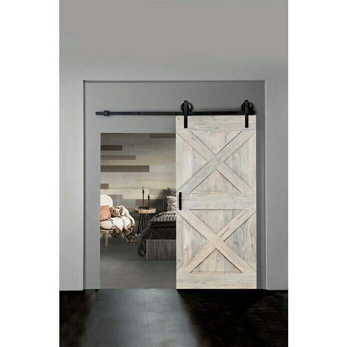 Indo Holzschiebetür Barn Door Teak White washed (100 x 215 cm, Teak, Geölt) | BAUHAUS