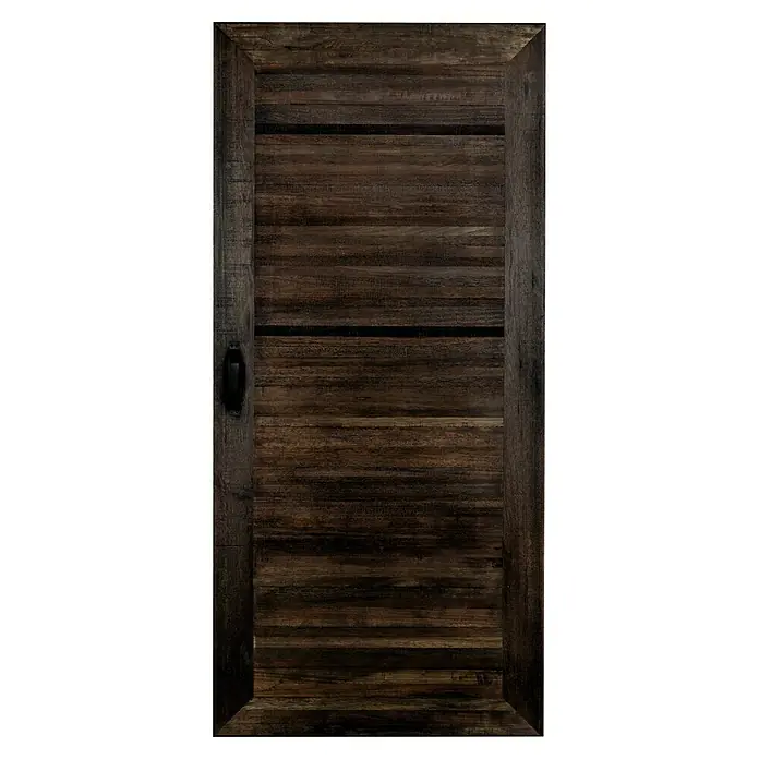 Indo Holzschiebetür Barn Door Semi Solid - 100 x 215 cm, Shorea, Parma - Rustikale Holztür mit dunkler Oberfläche und horizontalen Brettern, ideal für den Innenbereich und als stilvolles Gestaltungselement.