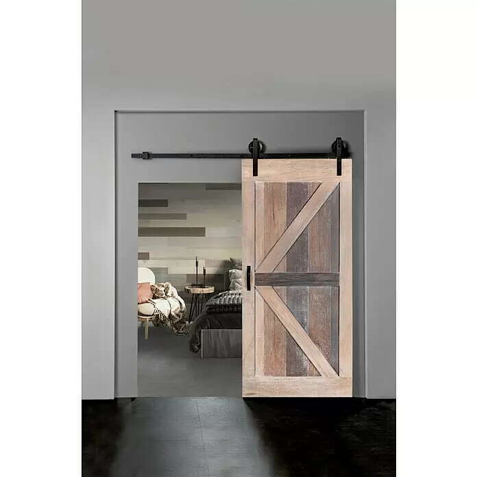 Indo Holzschiebetür Barn Door Multilayer - 100 x 215 cm, Shorea, Dunwich - Stimmungsaufnahme