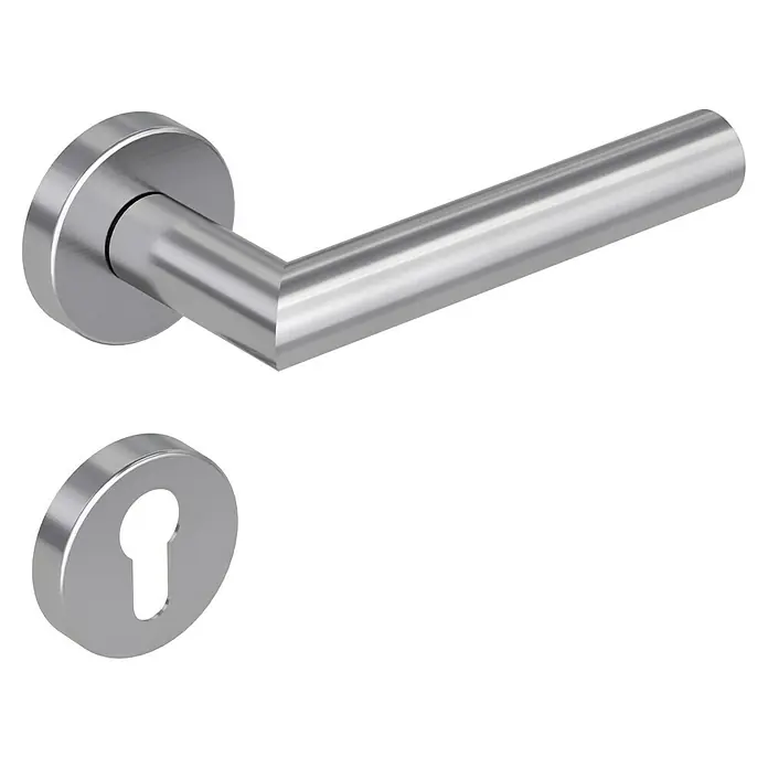 Diamond Doors Modern Drückergarnitur L-Form Premium - Stärke Tür: 40 mm - 45 mm, Edelstahl, L-Form, Profilzylinder - Edelstahl-Türbeschlag-Garnitur mit Türgriff und Rosette für moderne Innentüren. Hochwertiges Design für stilvolle Wohnräume.