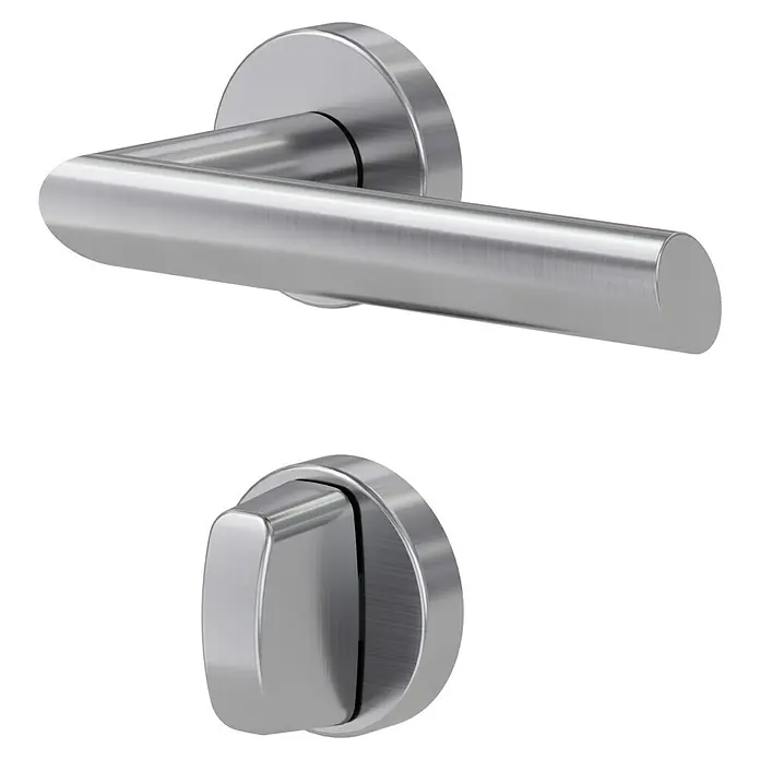 Diamond Doors Modern Drückergarnitur WC South Dakota - Stärke Tür: 40 mm - 45 mm, Edelstahl, L-Form, Schlitzkopf/Olive - Elegantes Türbeschlag-Set mit einem Griff und Drehknopf, aus gebürstetem Edelstahl gefertigt, perfekt für moderne Innenräume.