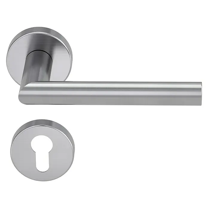 Diamond Doors Modern Drückergarnitur South Dakota - Stärke Tür: 40 mm - 45 mm, Edelstahl, L-Form, Profilzylinder - Elegante Türgarnitur aus gebürstetem Edelstahl mit modernem Design für ein stilvolles Ambiente in Ihrem Zuhause.