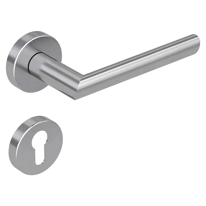 Diamond Doors Modern Drückergarnitur South Dakota - Stärke Tür: 40 mm - 45 mm, Edelstahl, L-Form, Profilzylinder - Eine moderne Türgarnitur aus gebürstetem Edelstahl mit einem minimalistischen Design für zeitgemäße Innenräume.