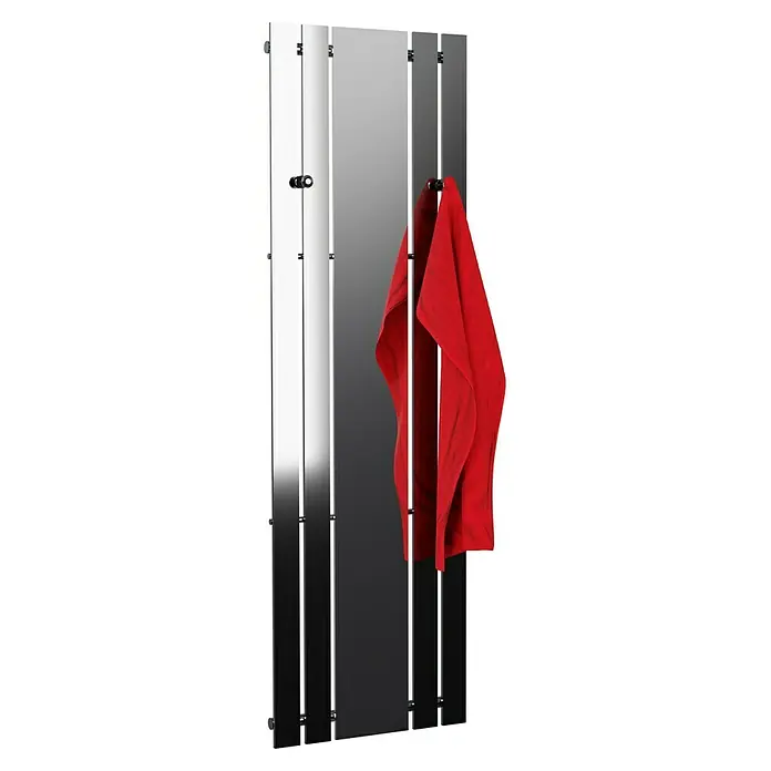 Admiral Designheizkörper Tokio - B x H: 550 x 1.800 mm - Handtuchwärmer mit Handtuch. Dieser Handtuchwärmer verfügt über eine schlichte Bauart und eine glatte Oberfläche und hält das Handtuch warm.
