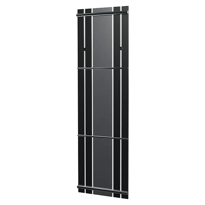 Admiral Designheizkörper Tokio - B x H: 550 x 1.800 mm - Ein schlanker, moderner Glasschiebetürenschrank mit silbernen Akzenten, perfekt für stilvolle Aufbewahrungslösungen in jedem Raum.