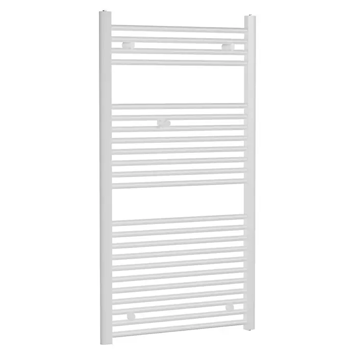 Admiral Badheizkörper Berlin - B x H: 600 x 1.170 mm, 598 W, Wärmeleistung bei Vorlauftemperatur von 75 °C (D: 50): 598 W - Ein Handtuchwärmer in Weiß mit horizontalen Sprossen und minimalistischem Design, ideal für moderne Badezimmer.