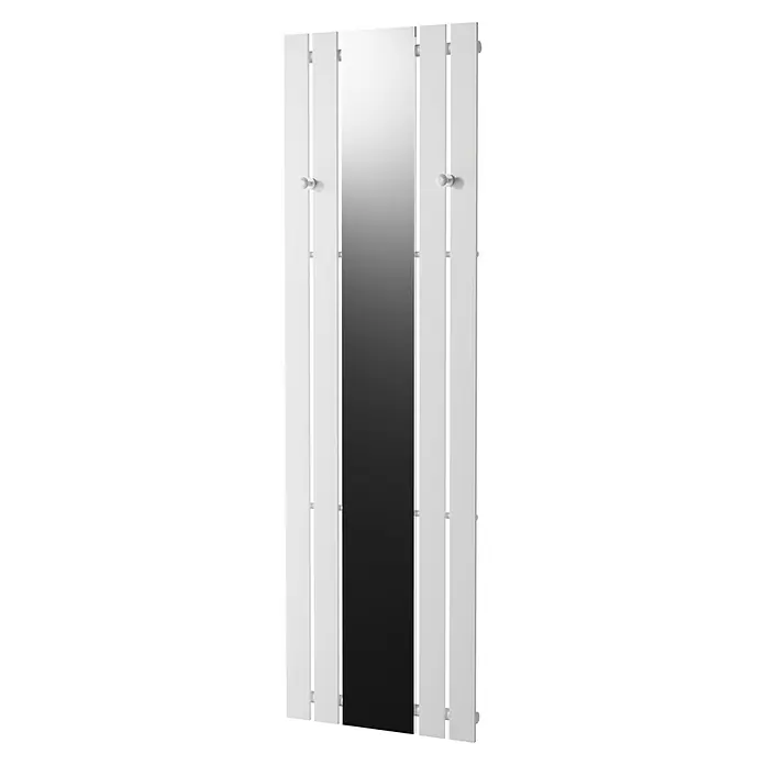 Bäderwelt Designheizkörper Tokio - B x H: 550 x 1.800 mm, Weiß - Diese elegante weiße Spiegeltür bietet eine minimalistische Ästhetik und reflektiert Stil und Funktionalität für moderne Wohnräume.