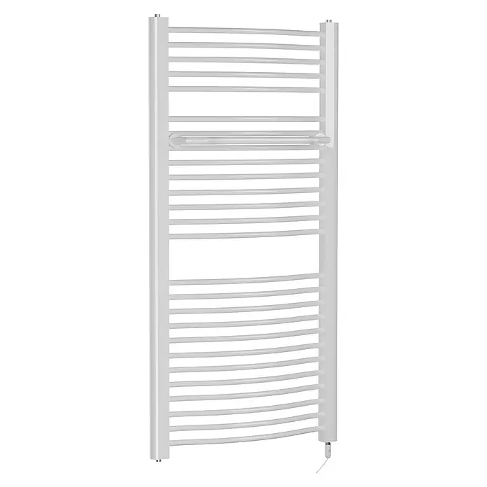 Admiral Elektro-Badheizkörper Mannheim - B x H: 600 x 1.310 mm - Ein eleganter, weißer Handtuchwärmer mit horizontalen Heizstäben, ideal für jedes Badezimmer, bietet Wärme und Komfort.