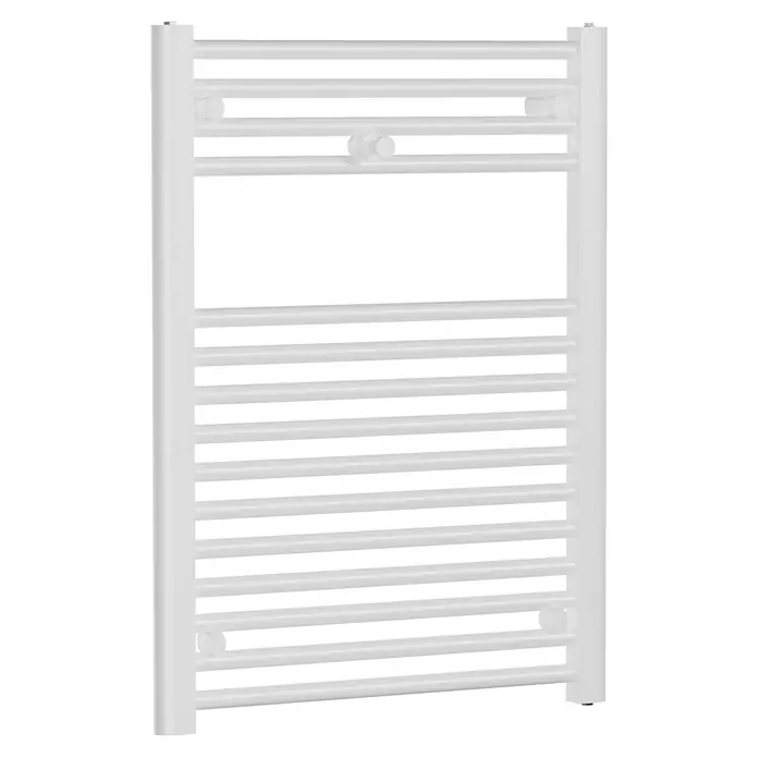 Admiral Badheizkörper Berlin - B x H: 500 x 730 mm, 326 W, Wärmeleistung bei Vorlauftemperatur von 75 °C (D: 50): 326 W - Ein weißer Handtuchwärmer mit horizontalen Sprossen und seitlichen Stützen. Ideal für Badezimmer, um Handtücher zu wärmen.