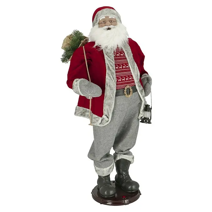 Weihnachtsmann Singend und Tanzend - Höhe: 1,5 m, Funktionen: Singen/Bewegen - Festlicher Weihnachtsmann mit rotem Mantel, grauen Hosen, Sack und Laterne, ideal für die Weihnachtsdekoration und zur Verbreitung festlicher Stimmung.