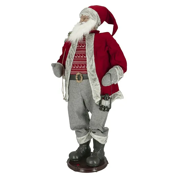 Weihnachtsmann Singend und Tanzend - Höhe: 1,5 m, Funktionen: Singen/Bewegen - Eine detailreiche Weihnachtsdekoration: Weihnachtsmann Figur mit Laterne, rotem Mantel und grauer Hose, ein echter Hingucker in der Weihnachtszeit.