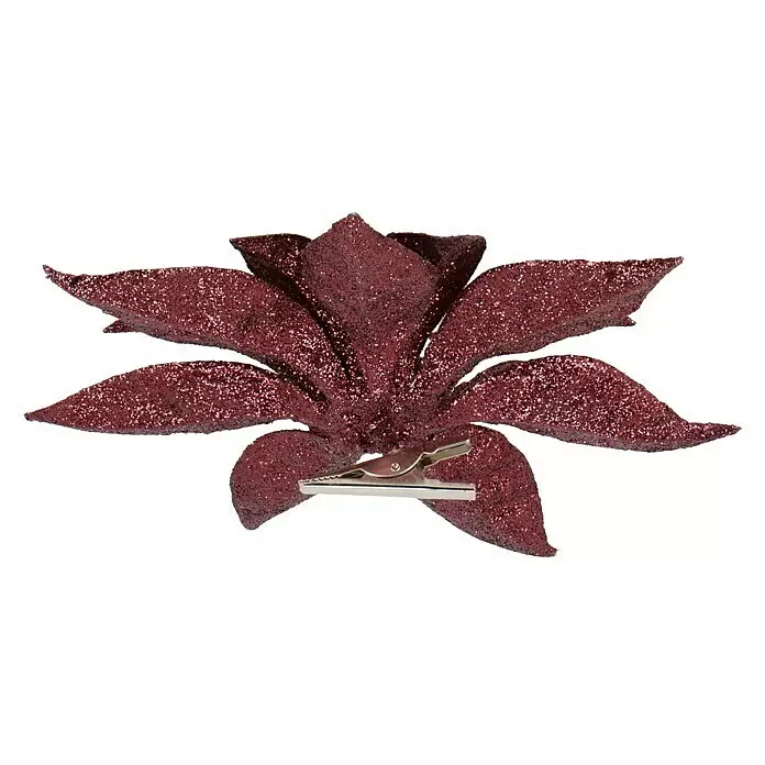 Dekoblüten Weihnachtsstern mit Clip - Durchmesser: 18 cm, Kunststoff, Bordeaux - Diagonale Ansicht