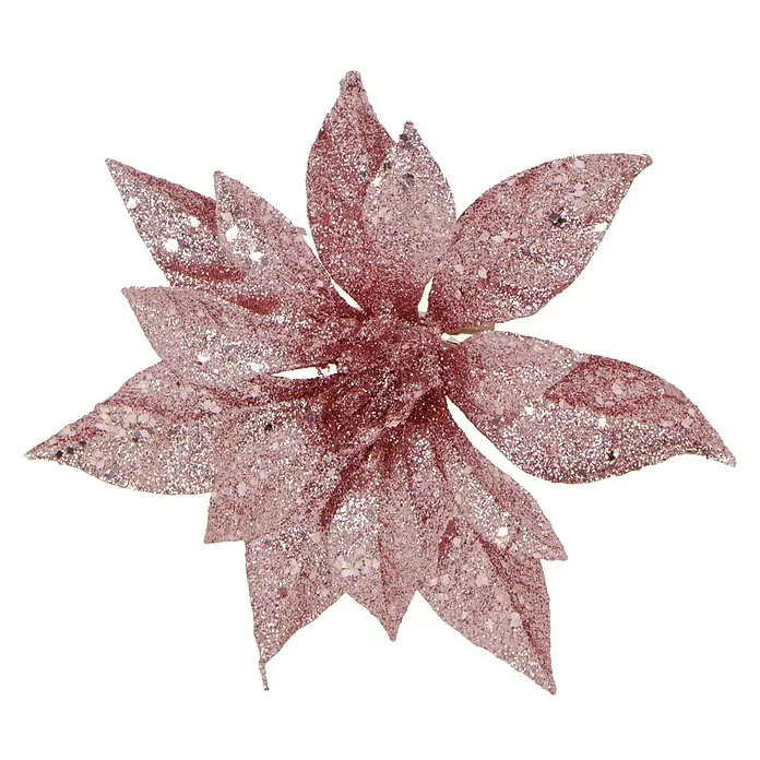 Dekoblüte Weihnachtsstern mit Clip - Durchmesser: 18 cm, Kunststoff, Rosa, Blume - Funkelnder, rosafarbener Weihnachtsstern mit Glitzer für festliche Dekorationen, ideal um eine glamouröse Note zu verleihen.