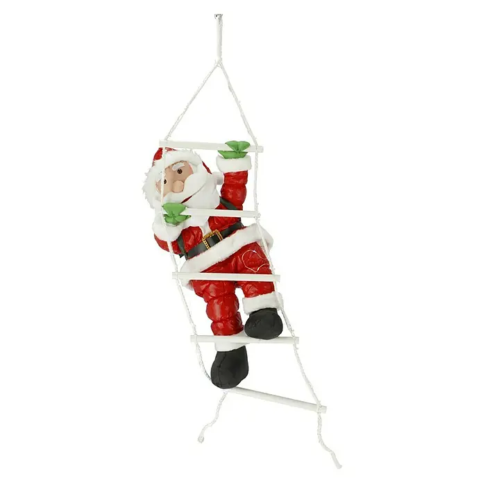 LED-Weihnachtsdekofigur mit LED Leiter - Rot, Weiß, Batteriebetrieben - Kletternder Weihnachtsmann: Eine festliche Dekoration mit einem Weihnachtsmann, der eine weiße Strickleiter hochklettert. Perfekt für die Weihnachtszeit!