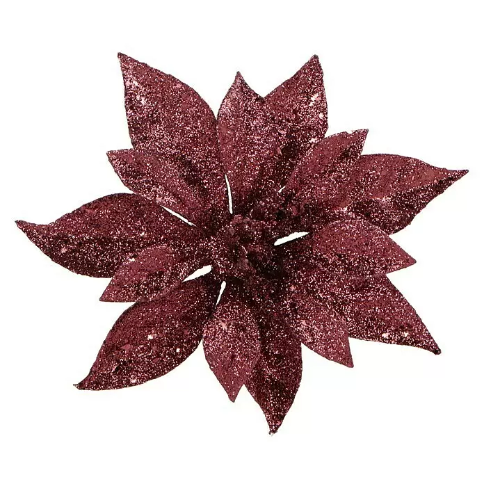 Dekoblüten Weihnachtsstern mit Clip - Durchmesser: 18 cm, Kunststoff, Bordeaux - Vorderansicht