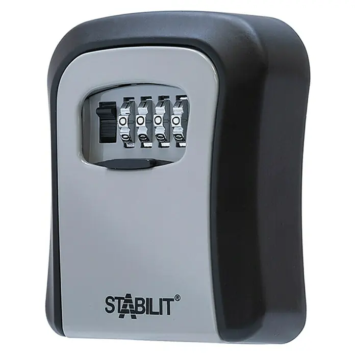 Stabilit Schlüsselbox CBO 704 - L x B x H: 8,8 x 3,9 x 12 cm, Schwarz/Silber - Bild einer Schlüsselbox mit Zahlenschloss von Stabilit, ideal zur sicheren Schlüsselaufbewahrung im Außenbereich.