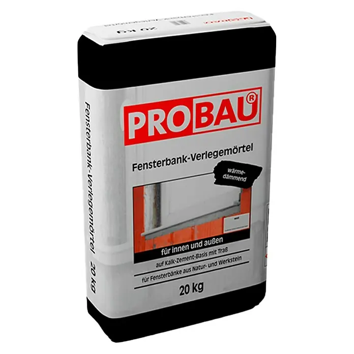 Probau Fensterbank-Verlegemörtel - 20 kg - Ein Sack Probau Fensterbank-Verlegemörtel, 20 kg, für den Innen- und Außenbereich, wärmedämmend und geeignet für Natur- und Werksteine.