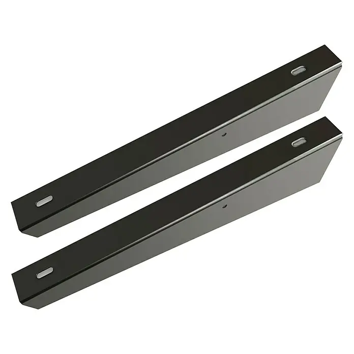 Set de soportes de pared para estantes Atlantis - Negro, 2 pzs. - Dos soportes de montaje negros con orificios de fijación diseñados para la instalación segura y estable de equipos o estructuras.
