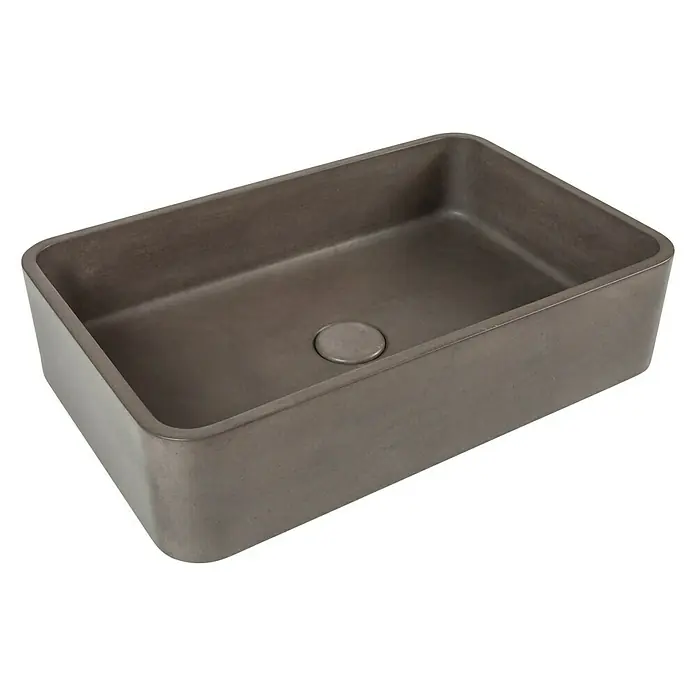 Cipì Lavabo de sobremesa Beton Pool - 55 x 40 cm, Negro - Un lavabo rectangular de apoyo hecho de hormigón gris con desagüe circular central.
