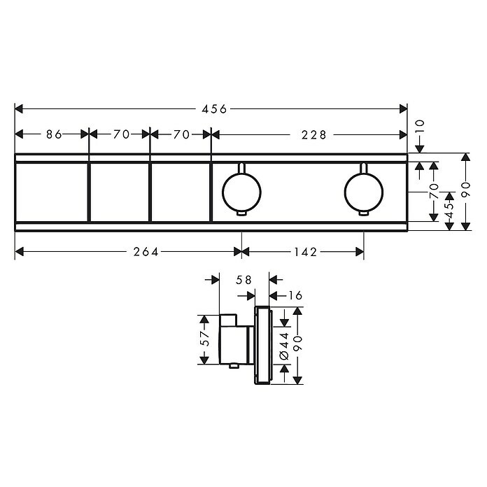 Hansgrohe UP-Brausethermostat RainSelectEckig, Chrom, Glänzend Sketch