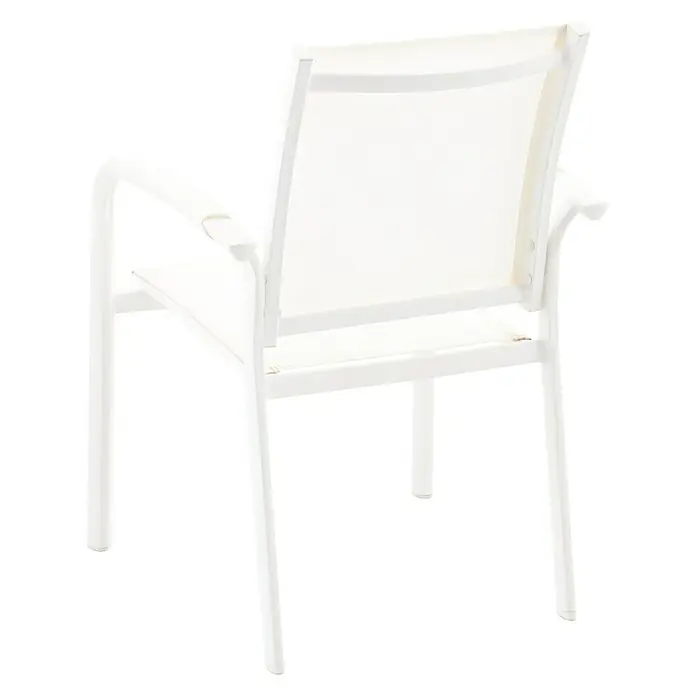 Sunfun Maja Sillón de jardín Maja - An x Pr x Al: 59,5 x 59 x 88 cm, Blanco, Aluminio/Textiline - Vista de una butaca blanca con reposabrazos y respaldo de malla sobre un fondo negro, apta para uso exterior.