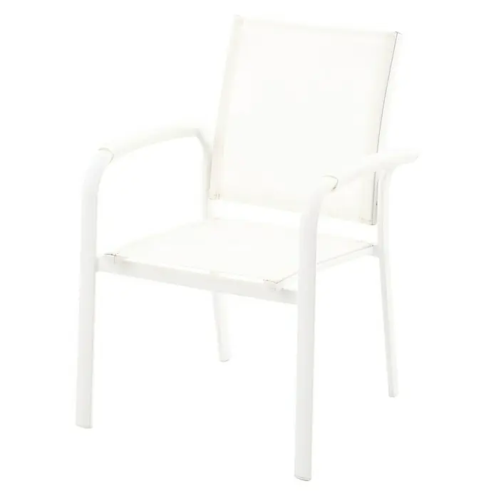 Sunfun Maja Sillón de jardín Maja - An x Pr x Al: 59,5 x 59 x 88 cm, Blanco, Aluminio/Textiline - Un elegante sillón blanco con líneas limpias y un diseño minimalista, ideal para espacios interiores y exteriores modernos.